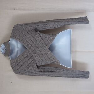 Cider Light Grey Twist Back Mock neck Sweater Cableknit Size Medium